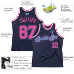 Custom Personalized Basketball Jersey - Navy Pink Light Blue Throwback with Team Name and Number Personalized Navy Pink-Light