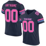 Personalized Custom Name and Number Football Jersey in Navy Pink-Light Blue Mesh for Team Use Personalized Navy Pink-Light