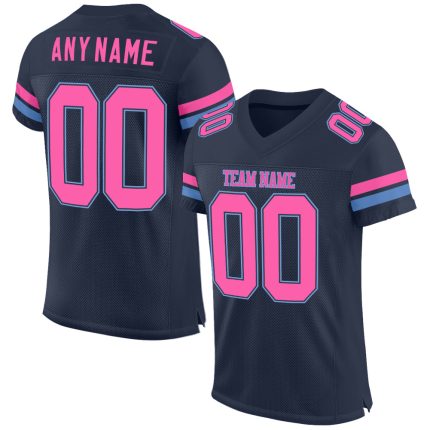 Personalized Custom Name and Number Football Jersey in Navy Pink-Light Blue Mesh for Team Use Personalized Navy Pink-Light