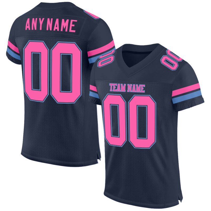 Personalized Custom Name and Number Football Jersey in Navy Pink-Light Blue Mesh for Team Use Personalized Navy Pink-Light