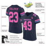 Personalized Custom Name and Number Football Jersey in Navy Pink-Light Blue Mesh for Team Use Personalized Navy Pink-Light