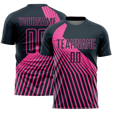 Personalized Soccer Jersey Navy Pink Lines Sublimation Uniform for Kids Personalized Navy Pink Lines Sublimation Soccer Uniform