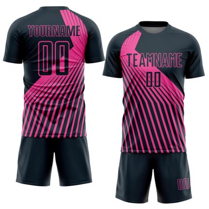 Personalized Soccer Jersey Navy Pink Lines Sublimation Uniform for Kids Personalized Navy Pink Lines Sublimation Soccer Uniform