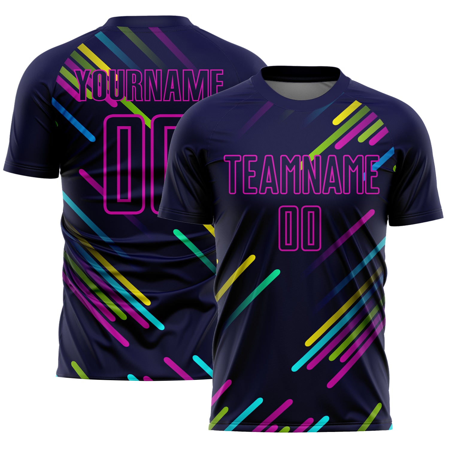 Custom Name & Number Soccer Jersey Personalized Navy & Pink Lines Design, Team Uniform Personalized Navy Pink Lines Sublimation