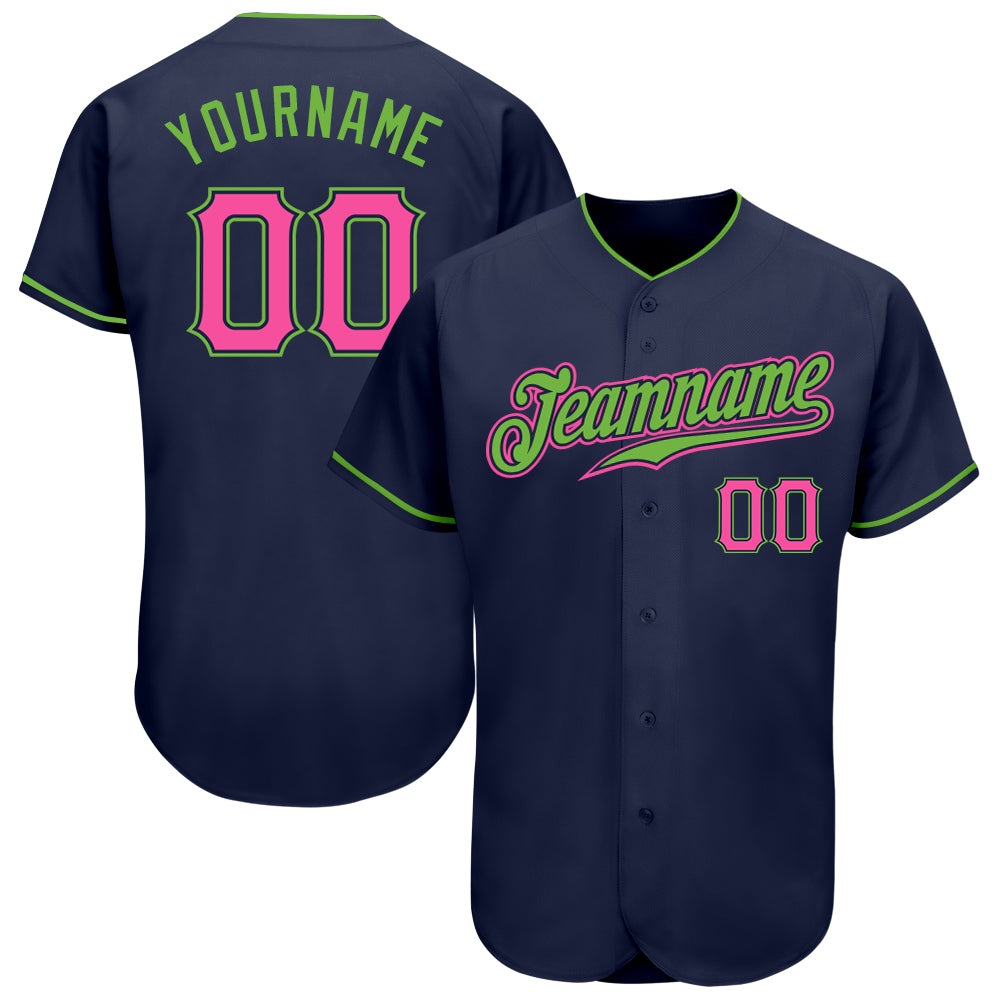 Custom Name Number Baseball Jersey - Personalized Navy Pink Neon Green Authentic Team Jersey Personalized Navy Pink-Neon