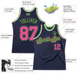 Custom Name and Number Personalized Basketball Jersey in Navy Pink Neon Green - Authentic Throwback Design Personalized Navy