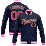 Custom Name & Number Varsity Jacket - Personalized Navy Pink Neon Green Bomber Full-Snap Letterman Jacket Personalized Navy