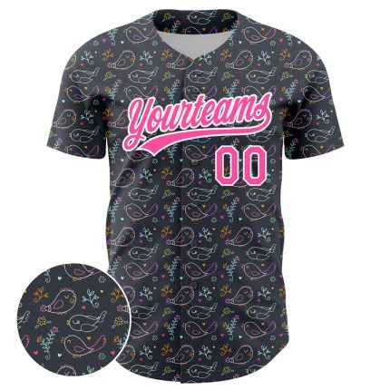 Custom 3D Pattern Baseball Jersey with Personalized Name and Number - Navy Pink White Animal Bird Design Personalized Navy