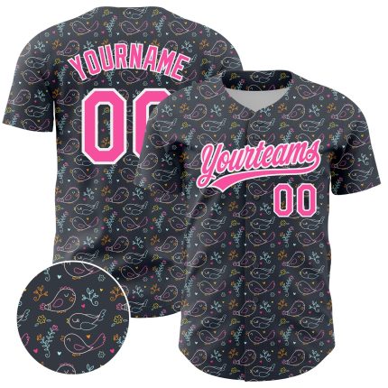 Custom 3D Pattern Baseball Jersey with Personalized Name and Number - Navy Pink White Animal Bird Design Personalized Navy