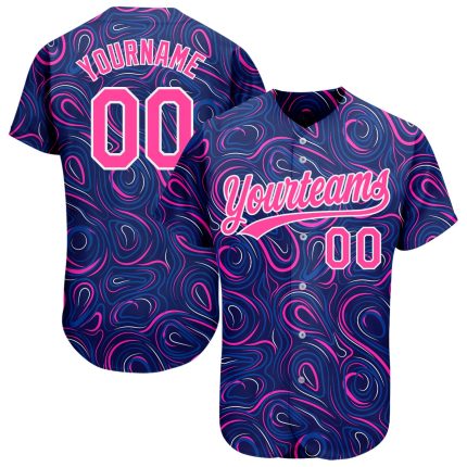 Custom Name and Number Authentic Baseball Jersey - 3D Pattern, Navy Pink-White Design Personalized Navy Pink-White 3D Pattern