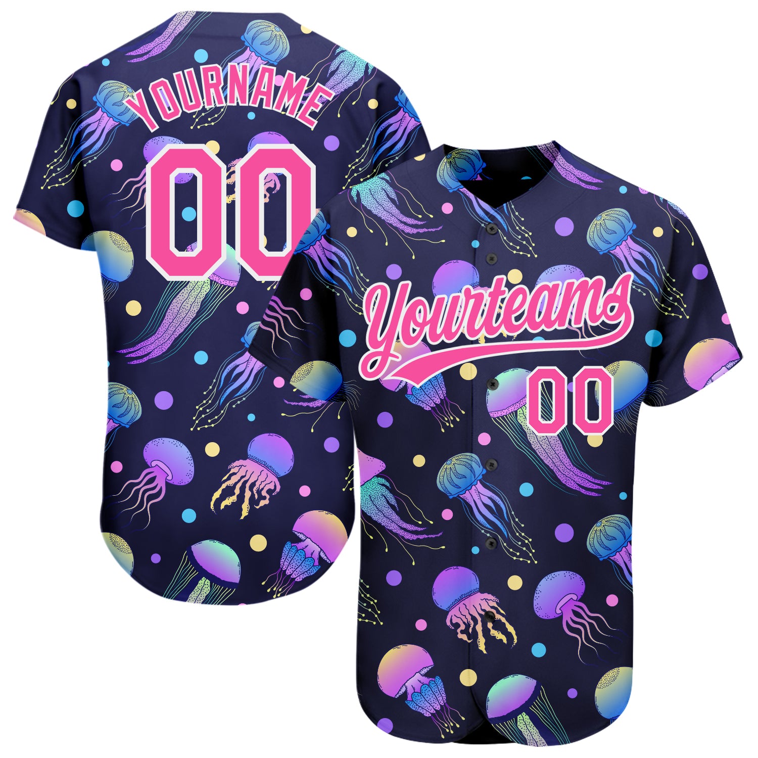 Custom Name Number Colorful Cartoon Jellyfish Baseball Jersey - Personalized 3D Pattern Navy Pink-White Team Gear Personalized