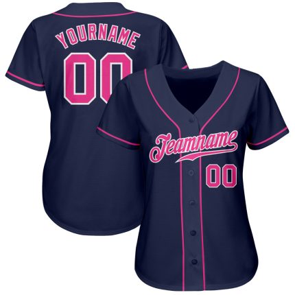 Custom Name and Number Personalized Authentic Baseball Jersey - Navy Pink White Team Jersey Personalized Navy Pink-White