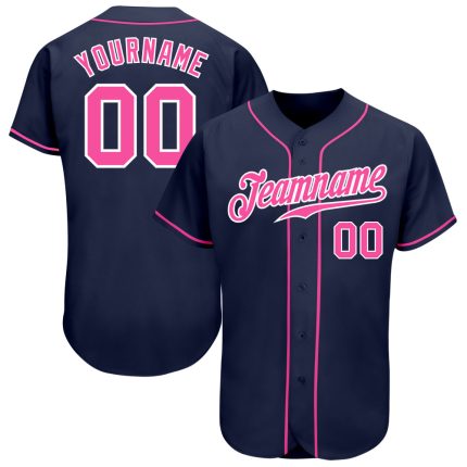 Custom Name and Number Personalized Authentic Baseball Jersey - Navy Pink White Team Jersey Personalized Navy Pink-White