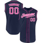 Custom Personalized Baseball Jersey - Navy Pink-White Sleeveless with Team Name & Number Personalized Navy Pink-White Authentic