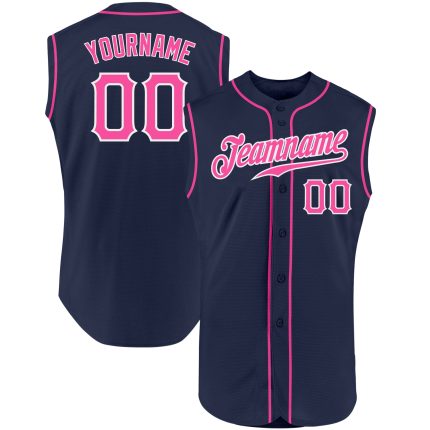 Custom Personalized Baseball Jersey - Navy Pink-White Sleeveless with Team Name & Number Personalized Navy Pink-White Authentic