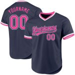 Custom Name Number Authentic Baseball Jersey - Personalized Navy Pink White Throwback Design Personalized Navy Pink-White