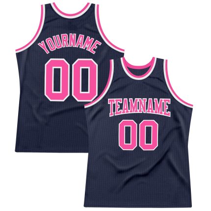 Personalized Custom Basketball Jersey with Team Name and Number - Navy Pink-White Authentic Throwback Personalized Navy Pink-White