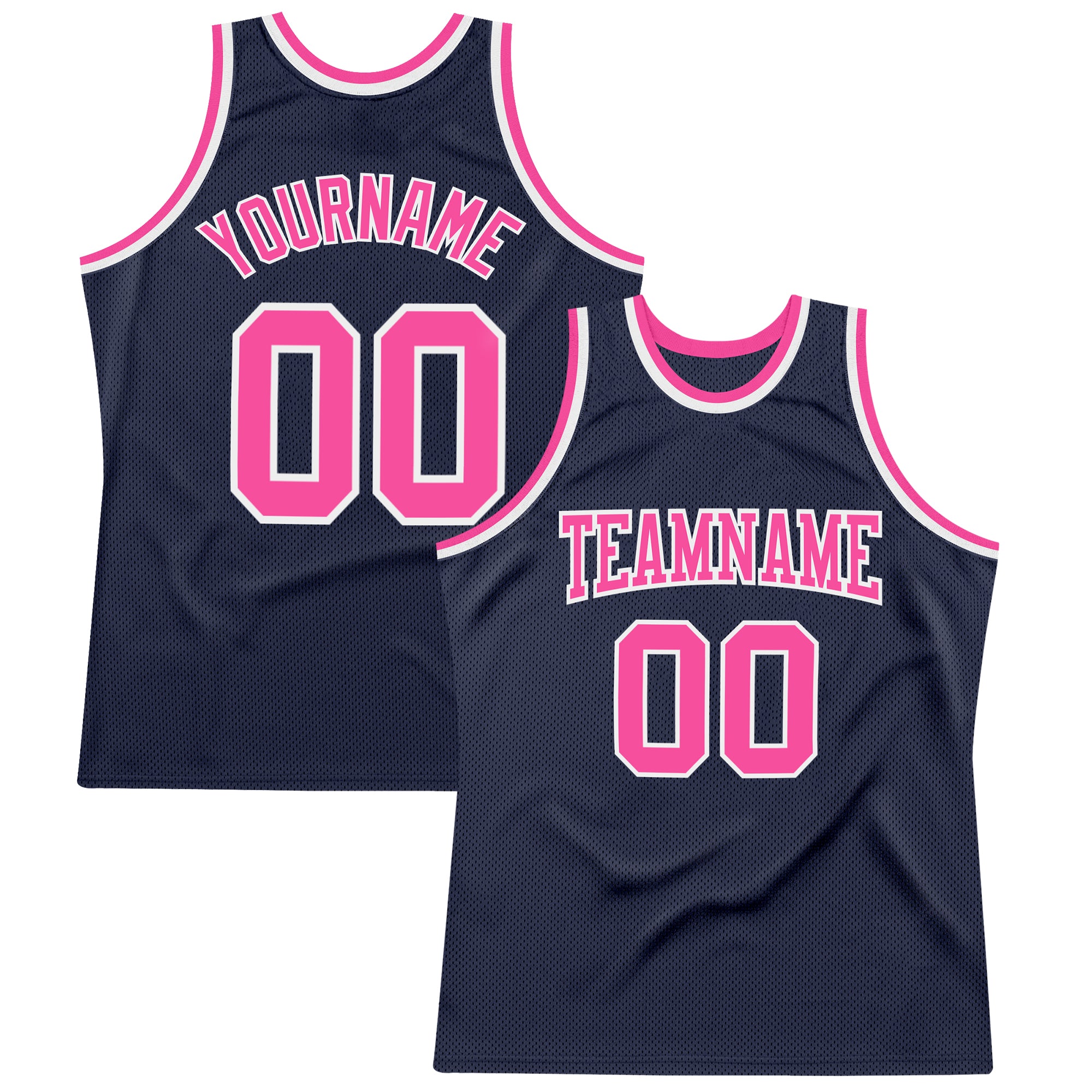 Personalized Custom Basketball Jersey with Team Name and Number - Navy Pink-White Authentic Throwback Personalized Navy Pink-White