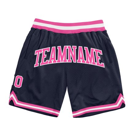 Custom Name and Number Personalized Basketball Shorts - Authentic Navy Pink-White Throwback Design Personalized Navy Pink-White