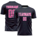 Custom Sublimation Soccer Jersey with Personalized Name & Number - Navy Pink-White Geometric Pattern Team Uniform Personalized