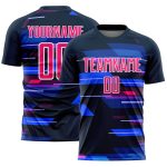 Custom Jersey with Name and Number - Personalized Navy Pink-White Geometric Soccer Uniform Personalized Navy Pink-White Geometric