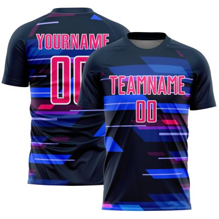 Custom Jersey with Name and Number - Personalized Navy Pink-White Geometric Soccer Uniform Personalized Navy Pink-White Geometric