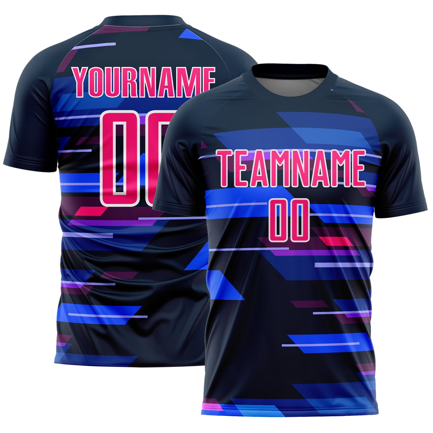 Custom Jersey with Name and Number - Personalized Navy Pink-White Geometric Soccer Uniform Personalized Navy Pink-White Geometric