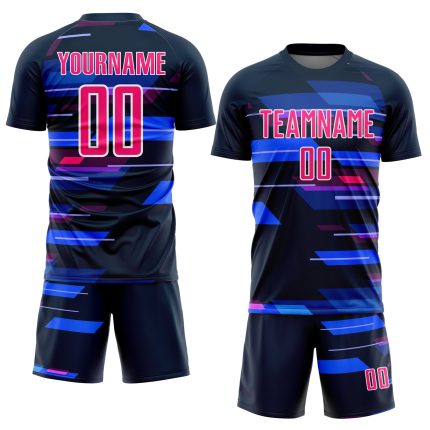 Custom Jersey with Name and Number - Personalized Navy Pink-White Geometric Soccer Uniform Personalized Navy Pink-White Geometric