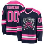 Personalized Navy Pink White Hockey Jersey for Men, Women, Kids - Custom Sports Apparel Personalized Navy Pink-White Hockey