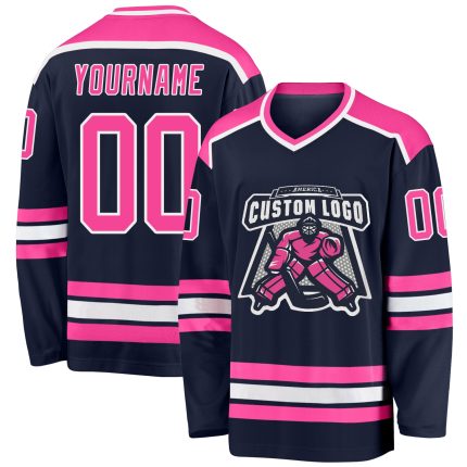 Personalized Navy Pink White Hockey Jersey for Men, Women, Kids - Custom Sports Apparel Personalized Navy Pink-White Hockey