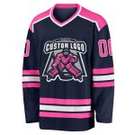 Personalized Navy Pink White Hockey Jersey for Men, Women, Kids - Custom Sports Apparel Personalized Navy Pink-White Hockey