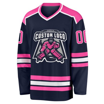 Personalized Navy Pink White Hockey Jersey for Men, Women, Kids - Custom Sports Apparel Personalized Navy Pink-White Hockey