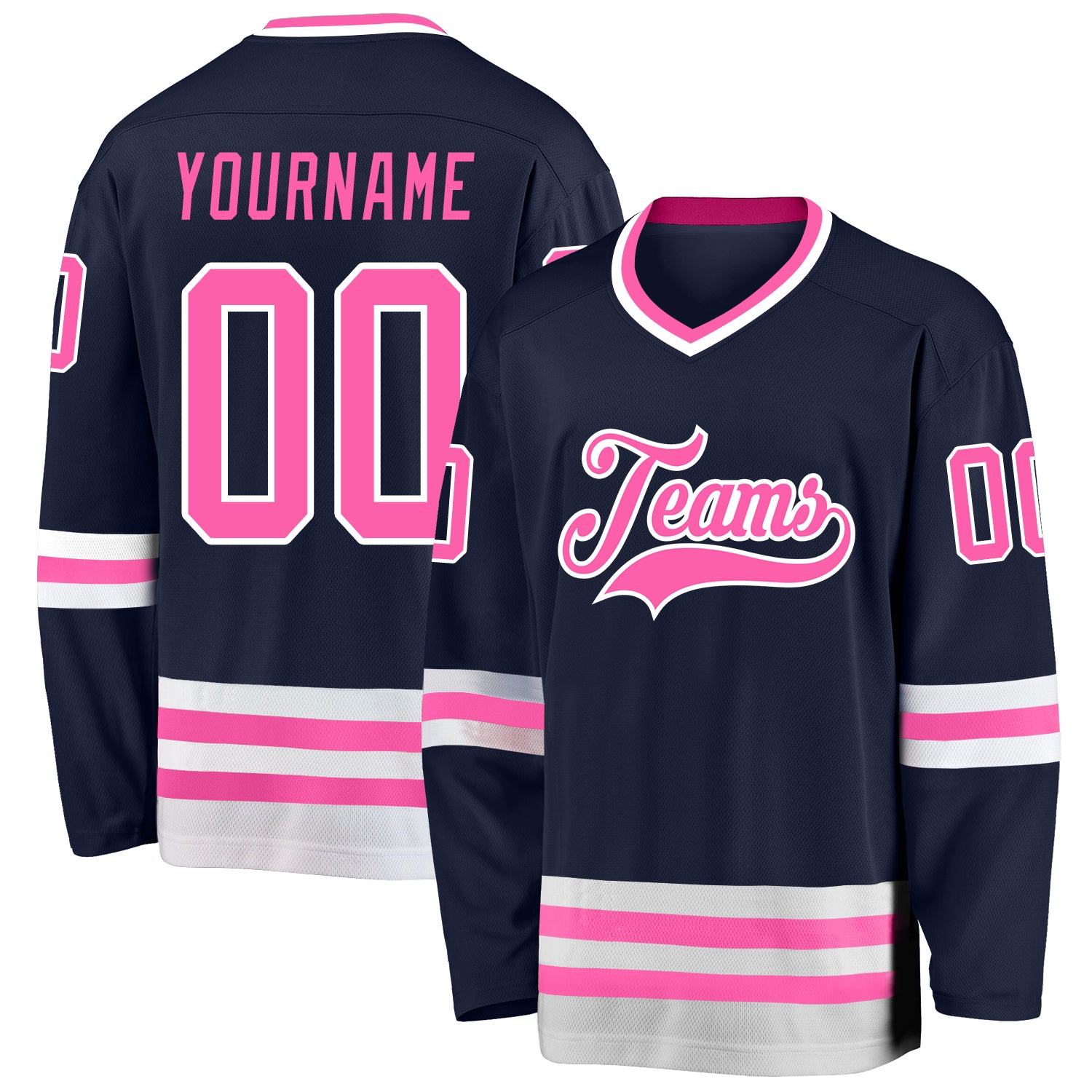 Custom Personalized Hockey Jersey with Name and Number - Navy Pink-White Team Gear Personalized Navy Pink-White Hockey Jersey