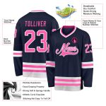 Custom Personalized Hockey Jersey with Name and Number - Navy Pink-White Team Gear Personalized Navy Pink-White Hockey Jersey