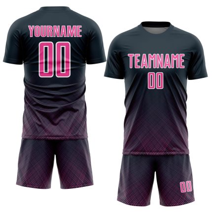 Custom Name and Number Personalized Soccer Uniform Jersey - Navy Pink-White Lines Personalized Navy Pink-White Lines Sublimation
