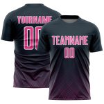 Custom Name and Number Personalized Soccer Uniform Jersey - Navy Pink-White Lines Personalized Navy Pink-White Lines Sublimation