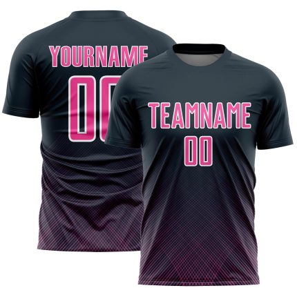 Custom Name and Number Personalized Soccer Uniform Jersey - Navy Pink-White Lines Personalized Navy Pink-White Lines Sublimation