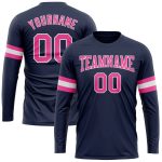 Custom Name Number Performance T-Shirt for Salute To Service - Personalized Navy Pink-White Long Sleeve Tee Personalized