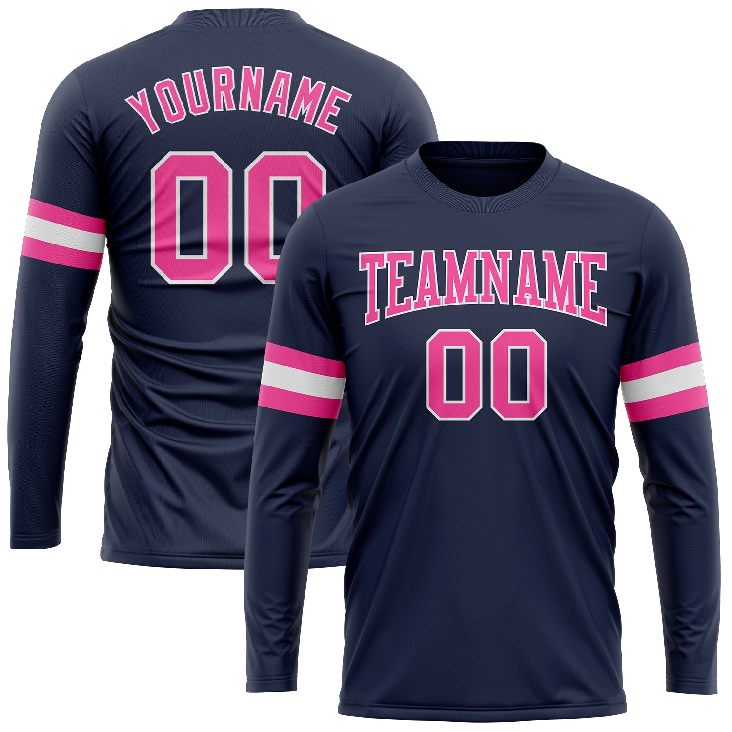 Custom Name Number Performance T-Shirt for Salute To Service - Personalized Navy Pink-White Long Sleeve Tee Personalized