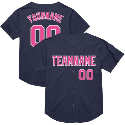 Personalized Throwback Baseball Jersey - Authentic Navy Pink White Mesh Design Personalized Navy Pink-White Mesh Authentic