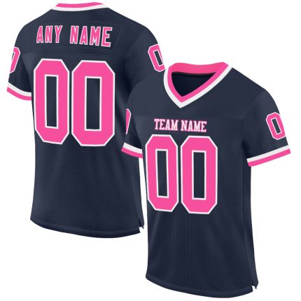 Custom Name and Number Personalized Football Jersey - Navy Pink White Mesh Authentic Throwback Style Personalized Navy Pink-White