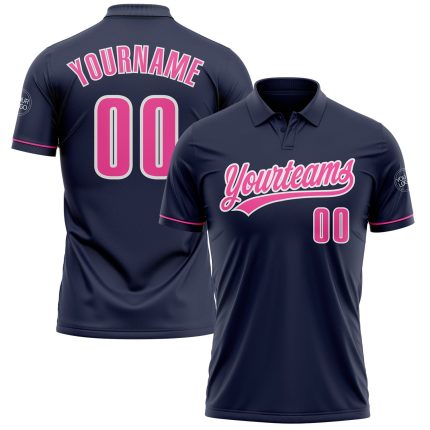 Personalized Custom Name Number Navy Pink-White Performance Golf Polo Shirt Personalized Navy Pink-White Performance Vapor