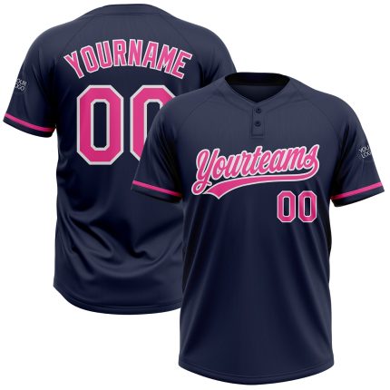 Personalized Softball Jersey Navy Pink White Unisex Two-Button Design Personalized Navy Pink-White Two-Button Unisex Softball