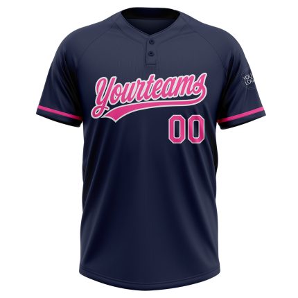 Personalized Softball Jersey Navy Pink White Unisex Two-Button Design Personalized Navy Pink-White Two-Button Unisex Softball