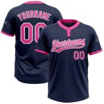 Custom Team Name and Number Unisex Two-Button Softball Jersey in Navy Pink-White Personalized Navy Pink-White Two-Button