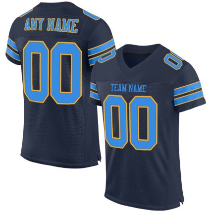 Personalized Authentic Football Jersey in Navy Powder Blue and Gold Mesh Personalized Navy Powder Blue-Gold Mesh Authentic