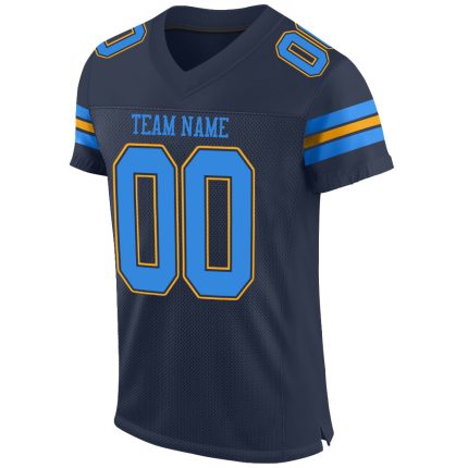 Custom Name and Number Personalized Navy and Powder Blue Gold Football Jersey - Authentic Team Apparel Personalized Navy