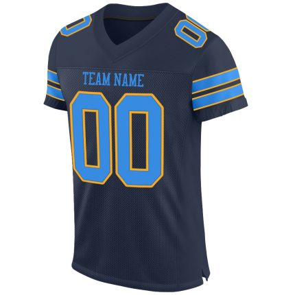 Personalized Authentic Football Jersey in Navy Powder Blue and Gold Mesh Personalized Navy Powder Blue-Gold Mesh Authentic