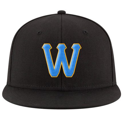Custom Name Number Navy Blue Gold Stitch Adjustable Snapback Hat Personalized Team Gift Personalized Navy Powder Blue-Gold