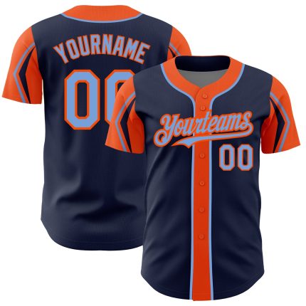 Custom Baseball Jersey - Personalized Navy Blue Orange Jersey for Team - Authentic Arm Shapes with Name and Number Personalized
